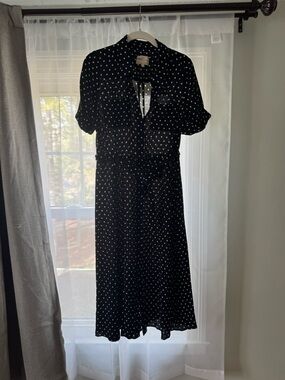 Sezane Black with White Polka Dot Midi Dress
